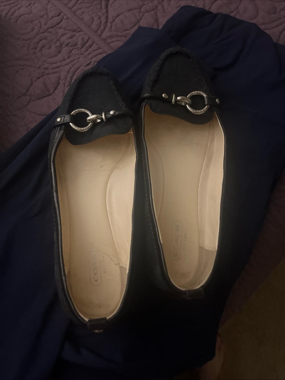 Coach Women's Black Logo Loafer Flats Slip On Fabric Upper Metal Hardware 8M